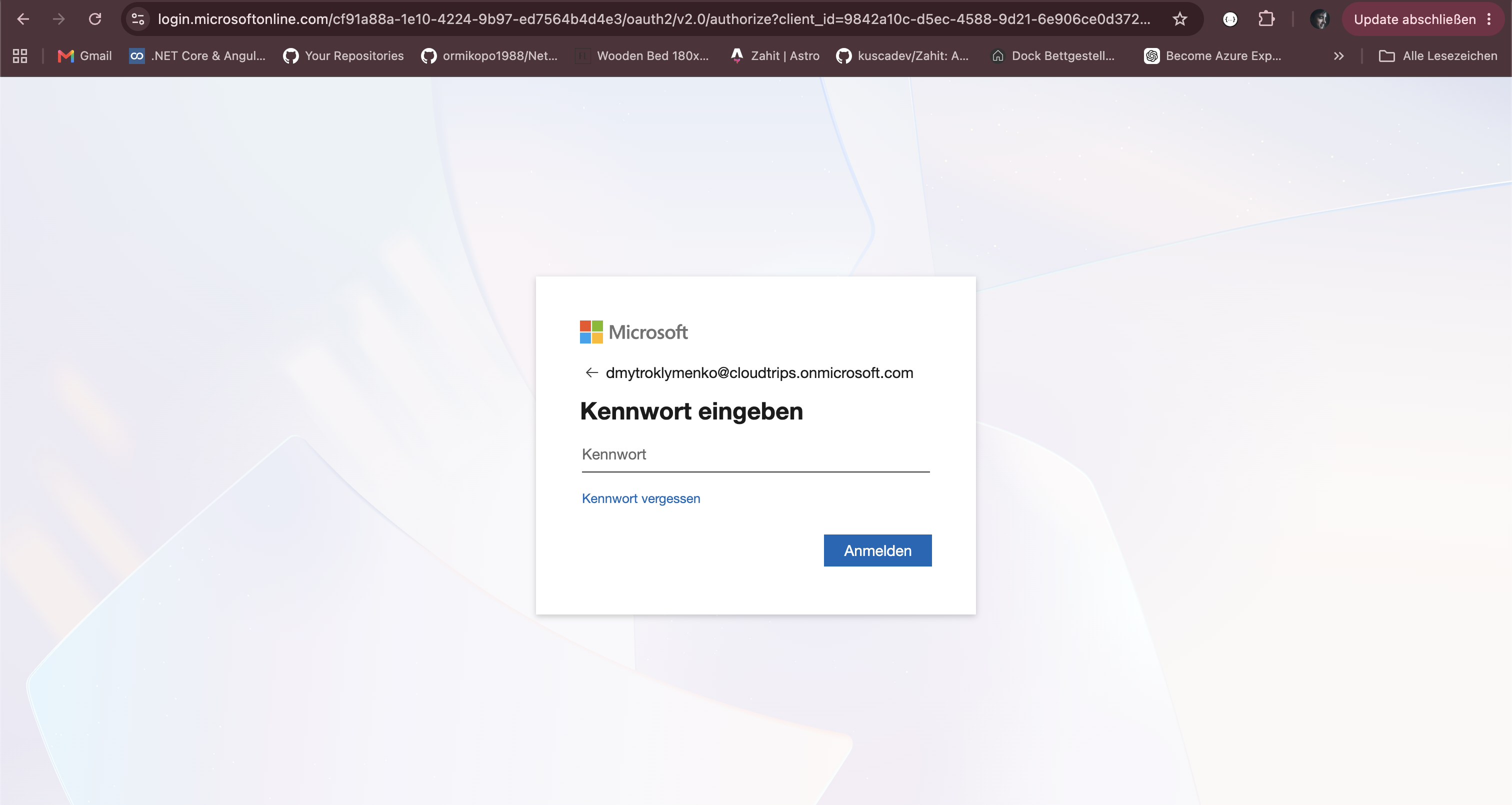 Microsoft Entra Anmeldeseite fuer den SPA-Benutzer