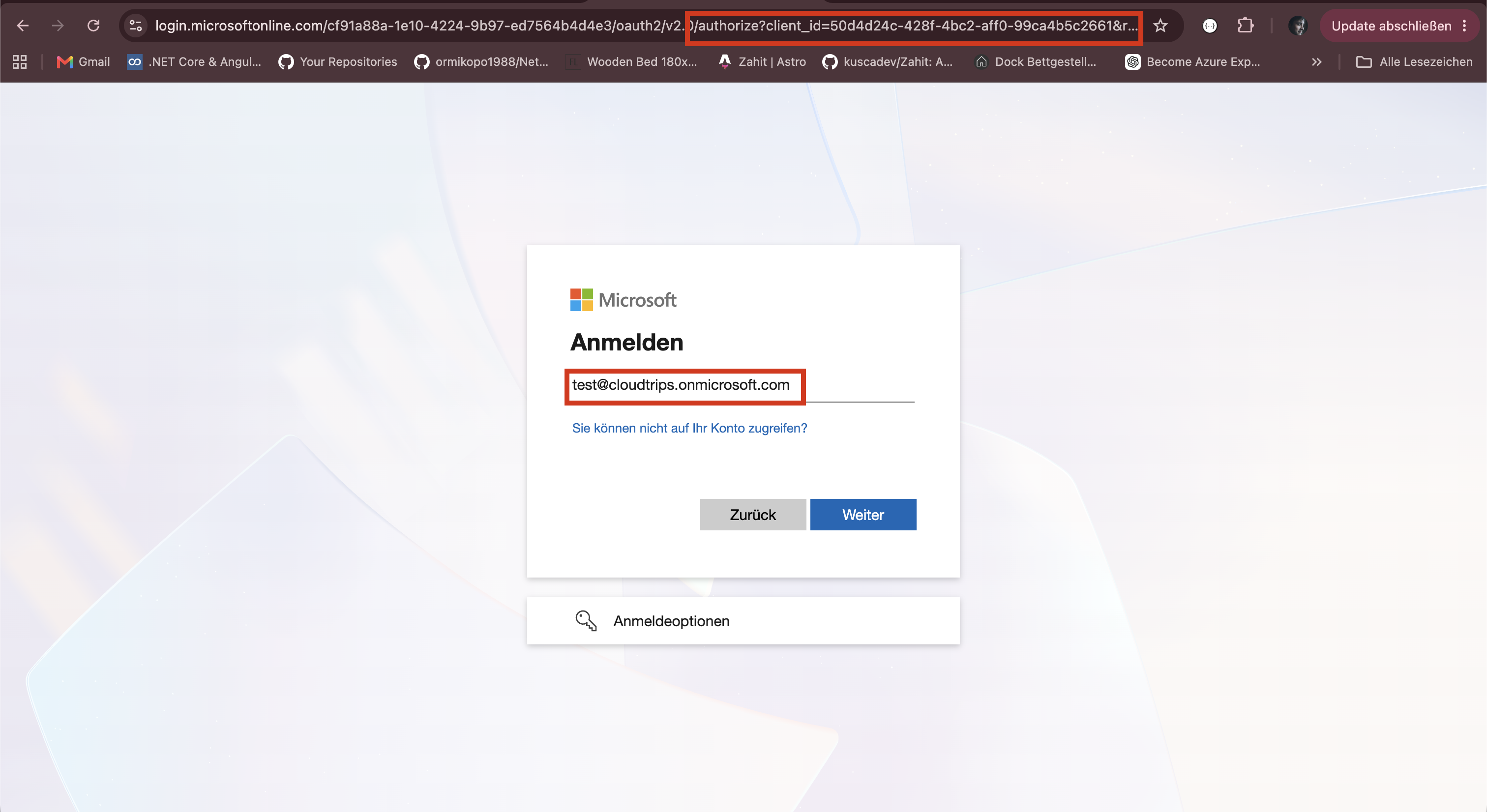 Microsoft Entra Anmeldeseite fuer das Benutzerkonto
