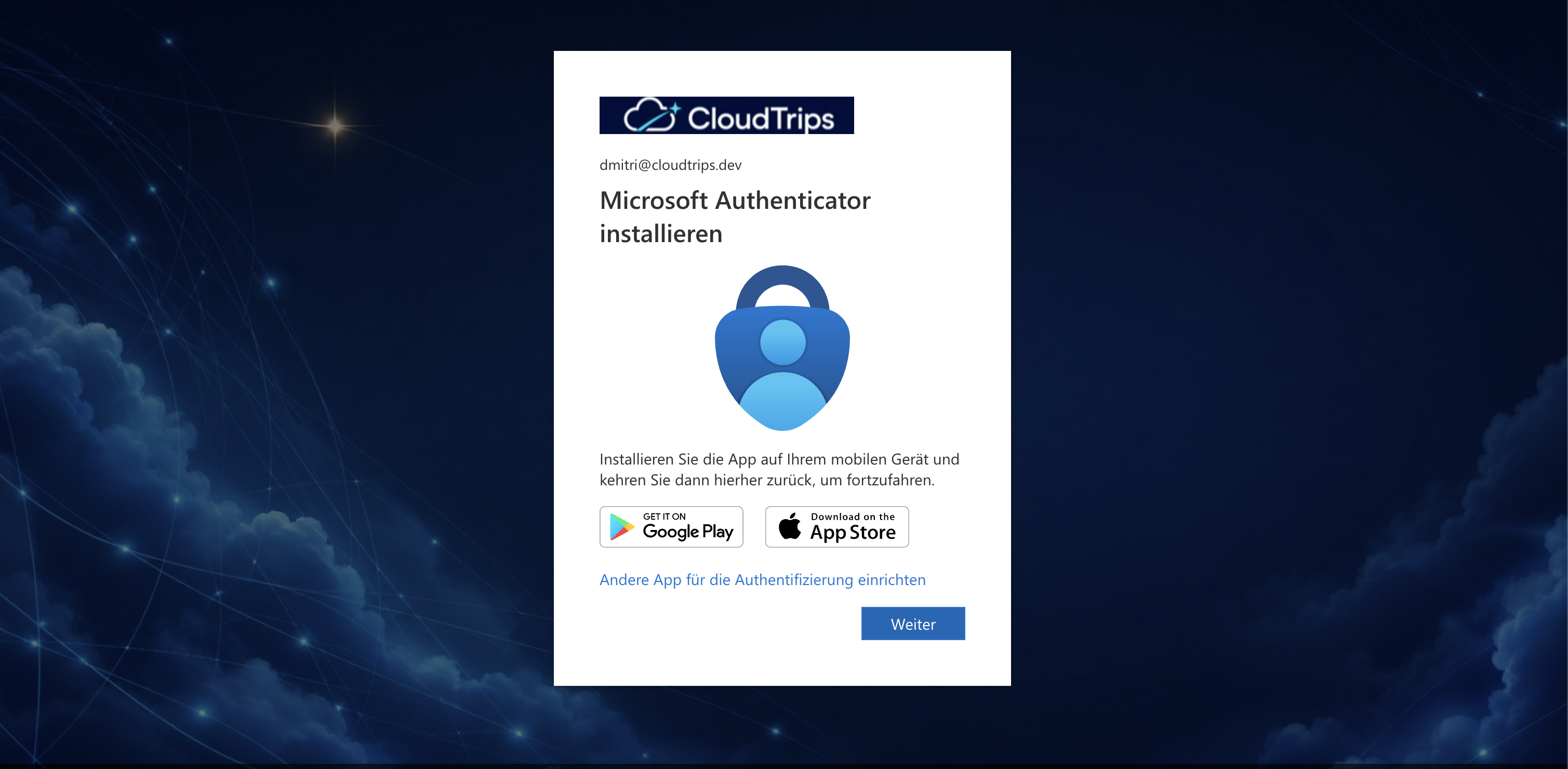 Microsoft sign-in page accepting the test user with the custom domain