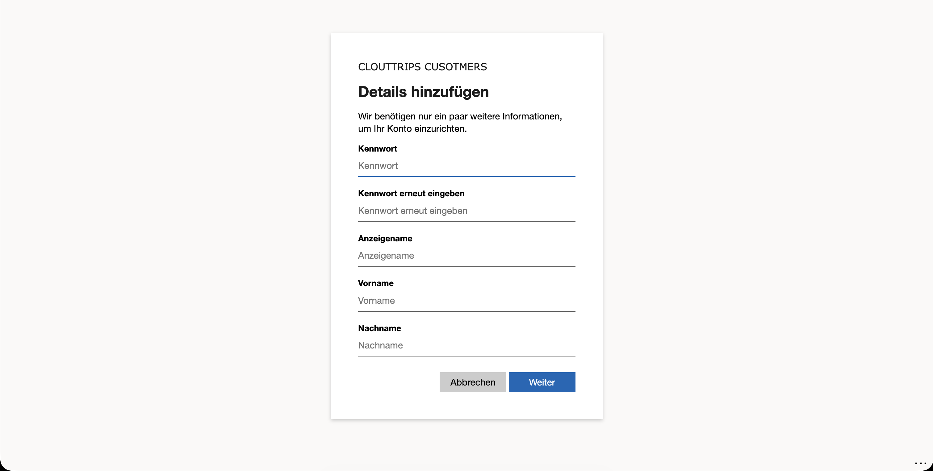 Run user flow Seite mit Customer Sign-up Experience