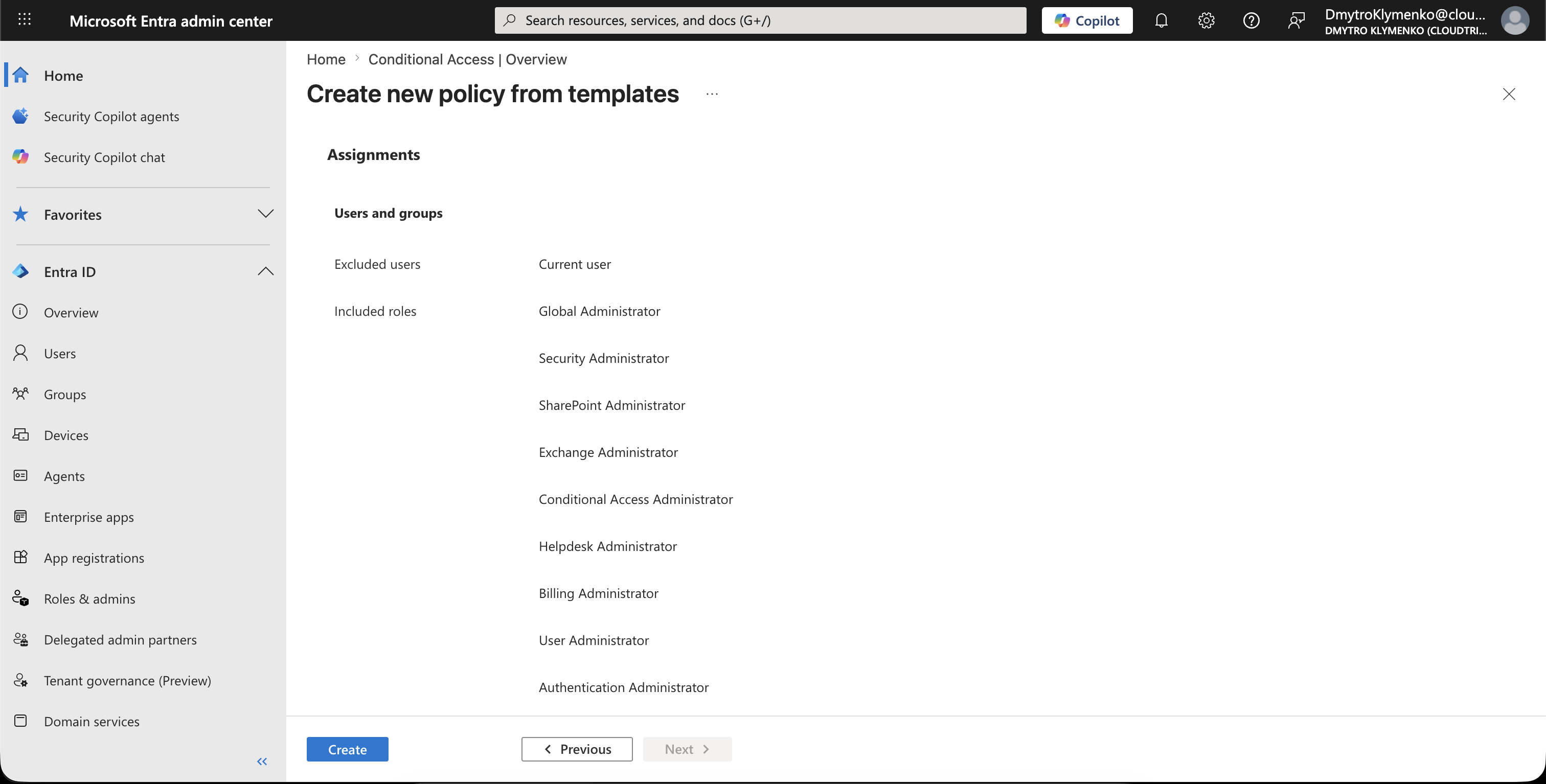 Conditional Access Policy aus dem Admin-MFA-Template mit Benutzern, Zielressourcen und Grant Controls