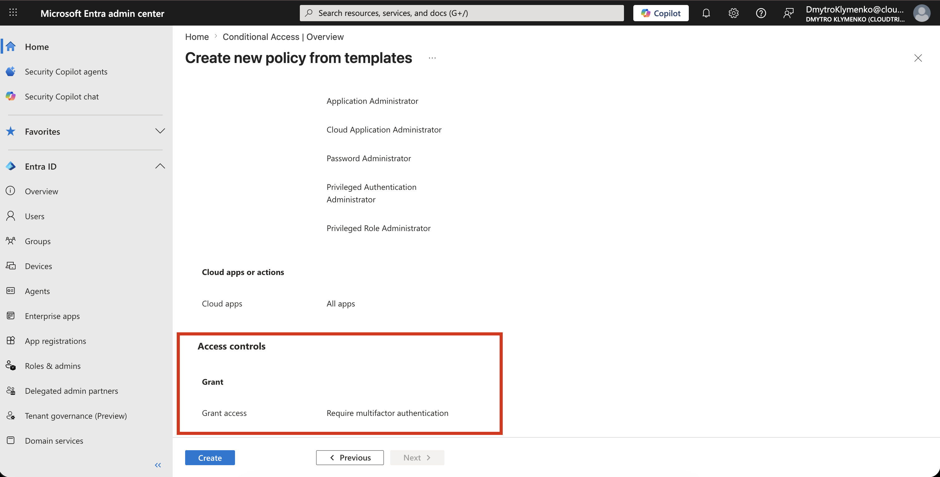 Conditional Access Grant Control mit erforderlicher Multifaktor-Authentifizierung