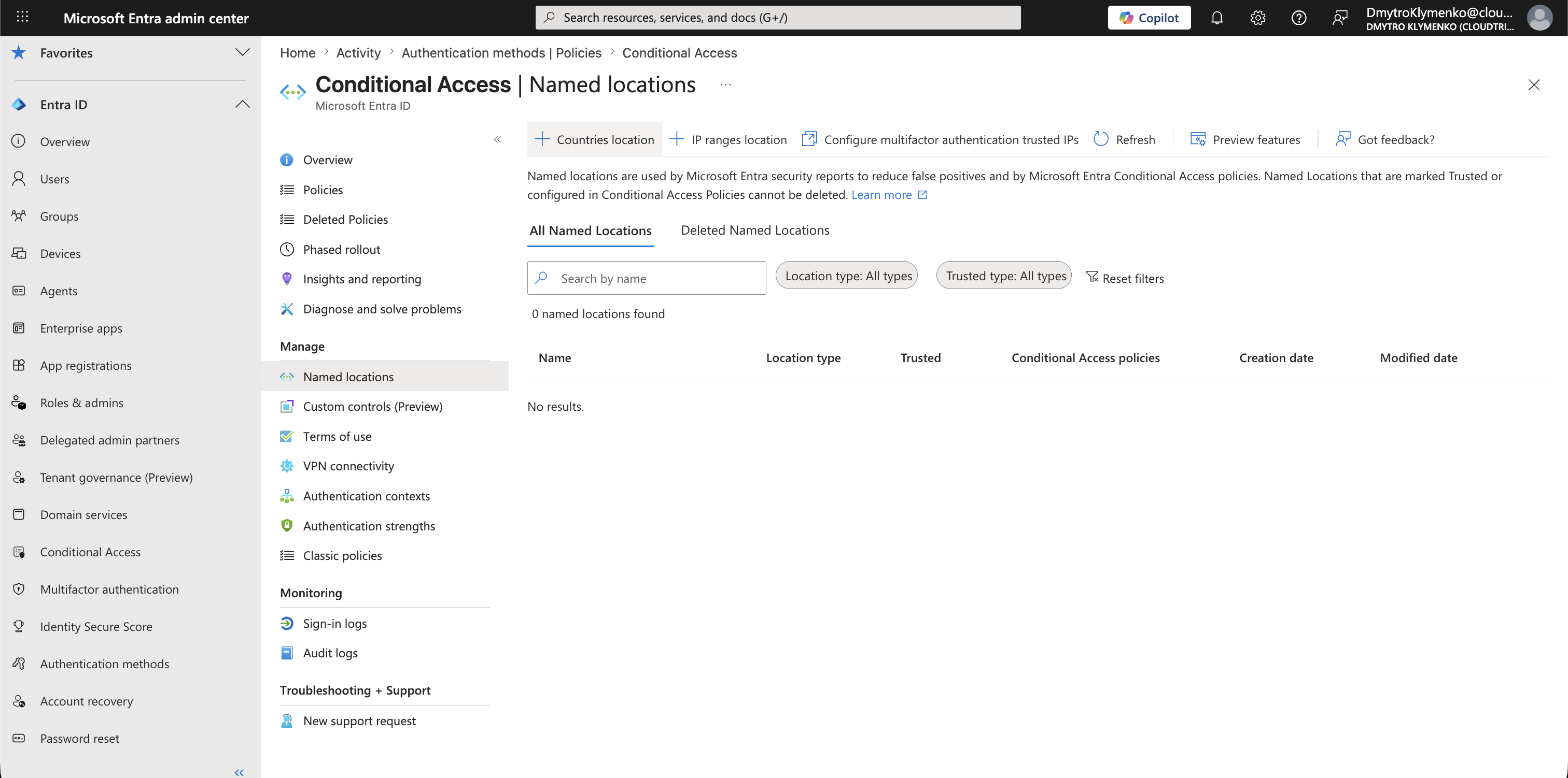 Microsoft Entra Conditional Access Named locations Seite