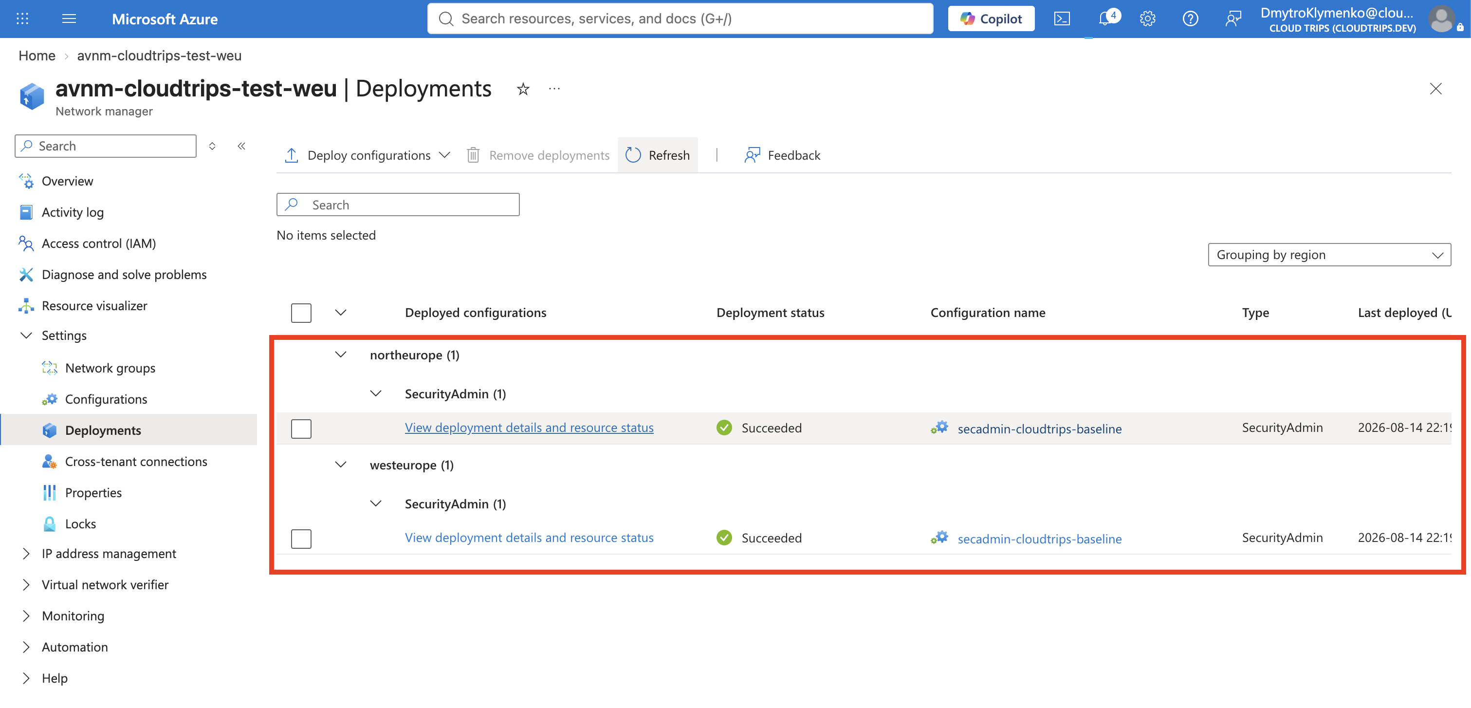 Erfolgreiches Security-Admin-Deployment nach West Europe und North Europe