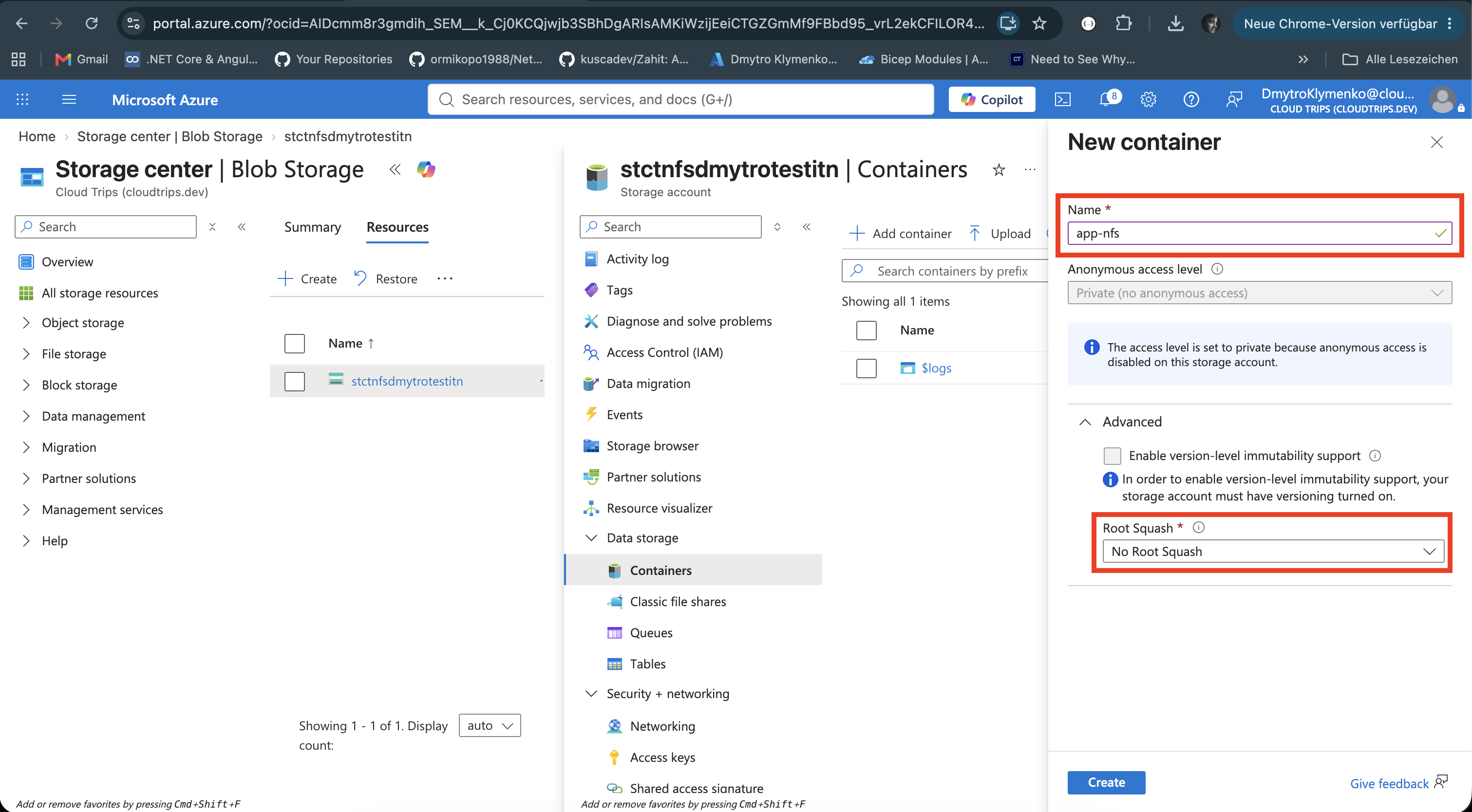 Privater Container app-nfs im NFS-fähigen Storage Account