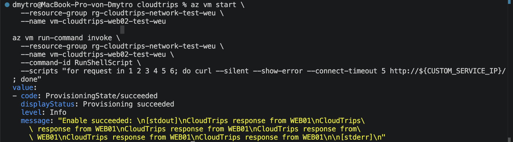 WEB02 receiving custom web responses through the Private Link Service private endpoint