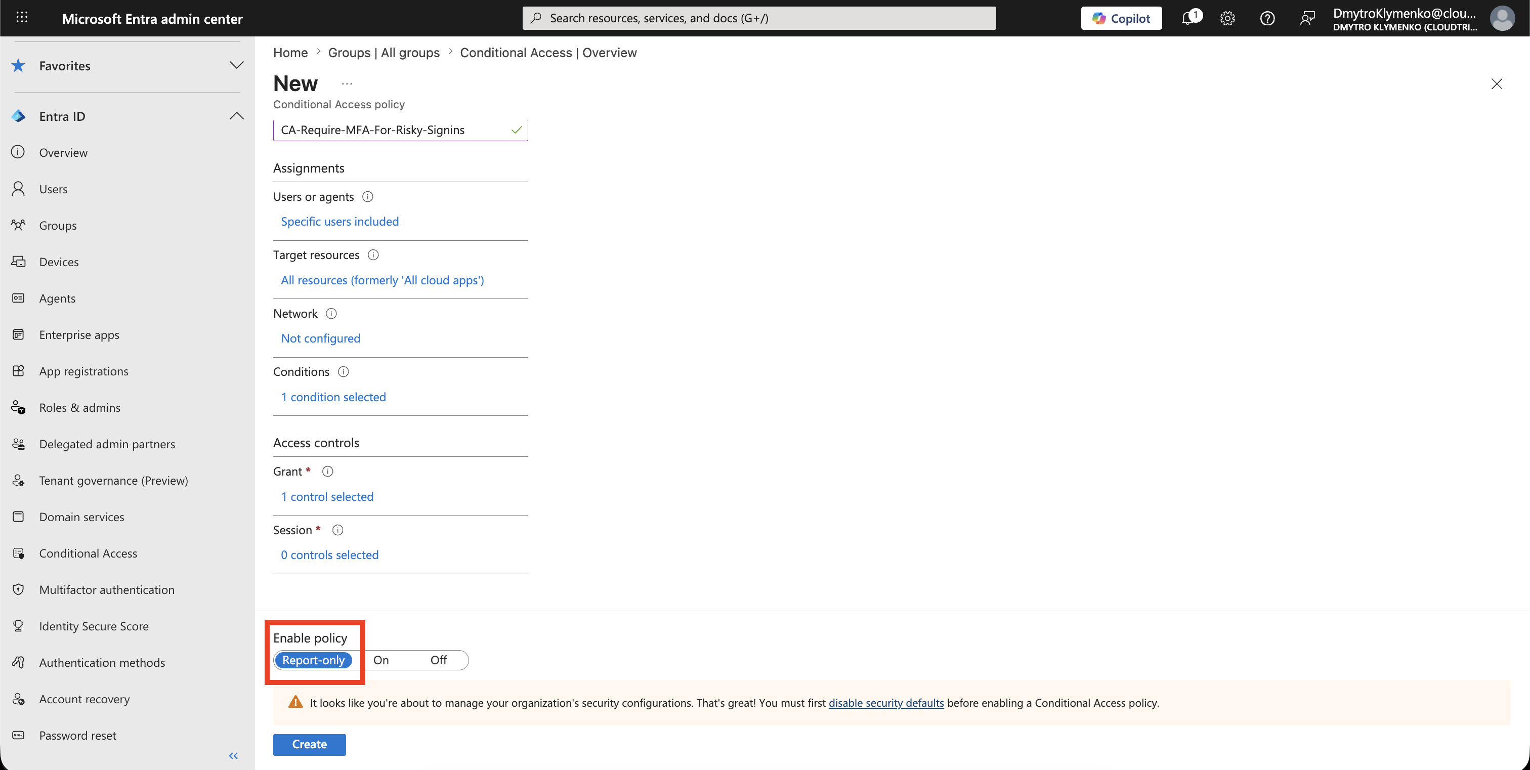 Conditional Access Sign-in Risk Policy im Report-only Mode