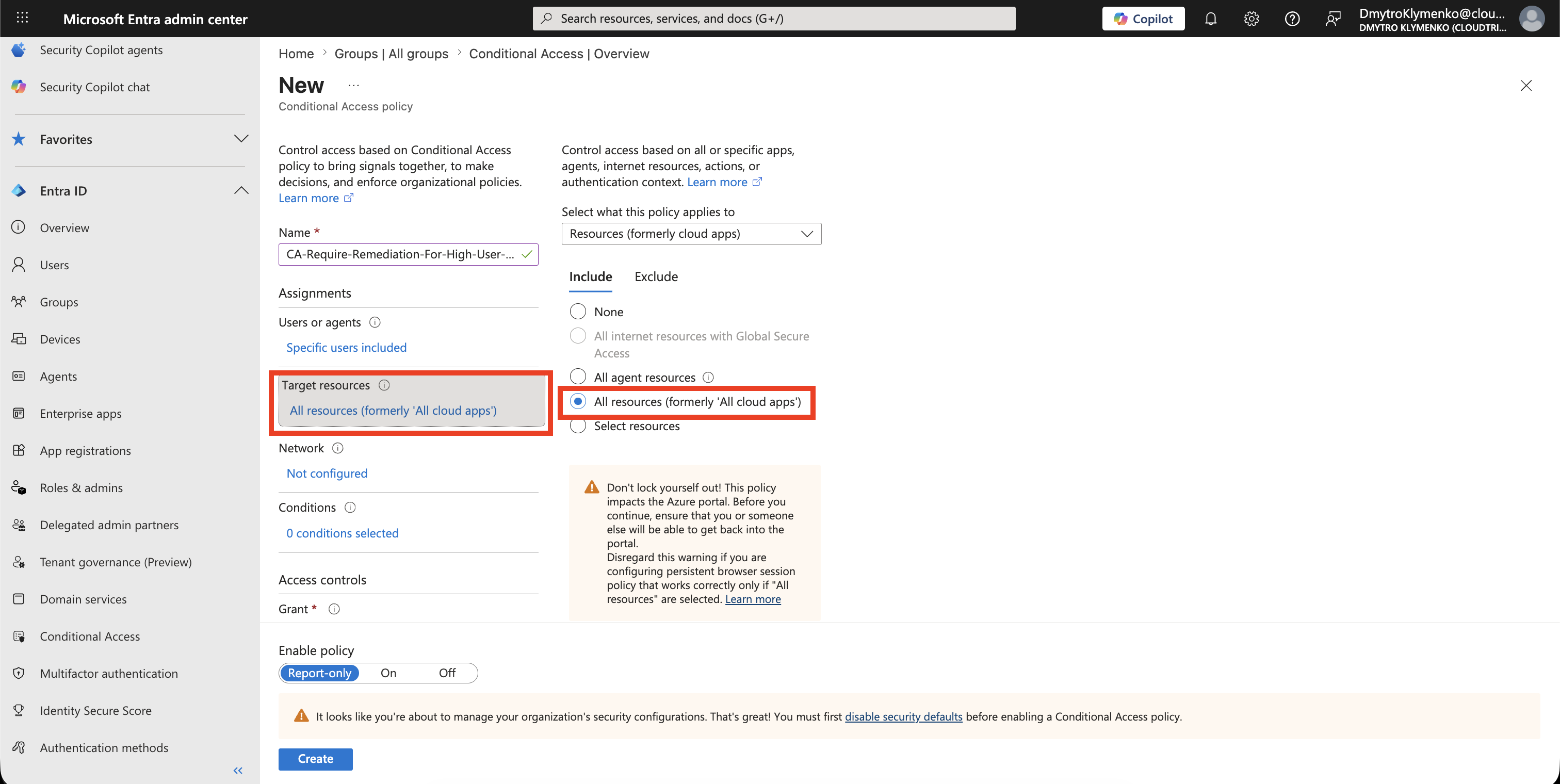 Conditional Access Target Resources mit ausgewaehlten All resources