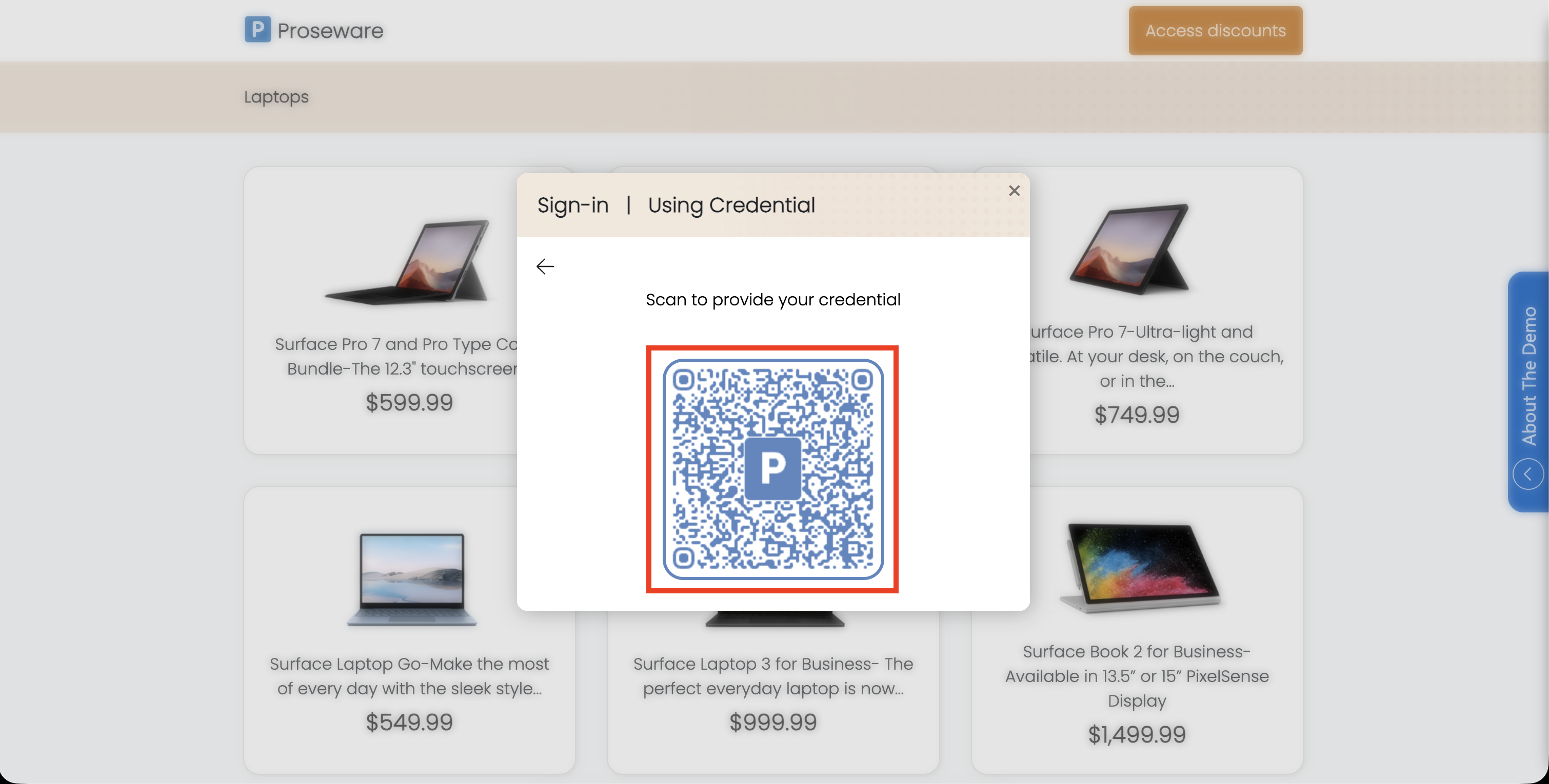 Verifier test page requesting the verified employee credential