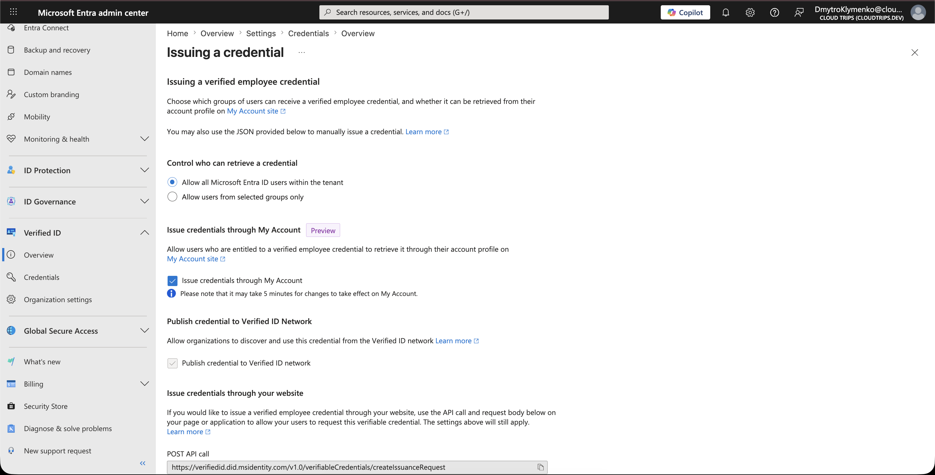 Verified ID Issuing a credential overview for the employee credential