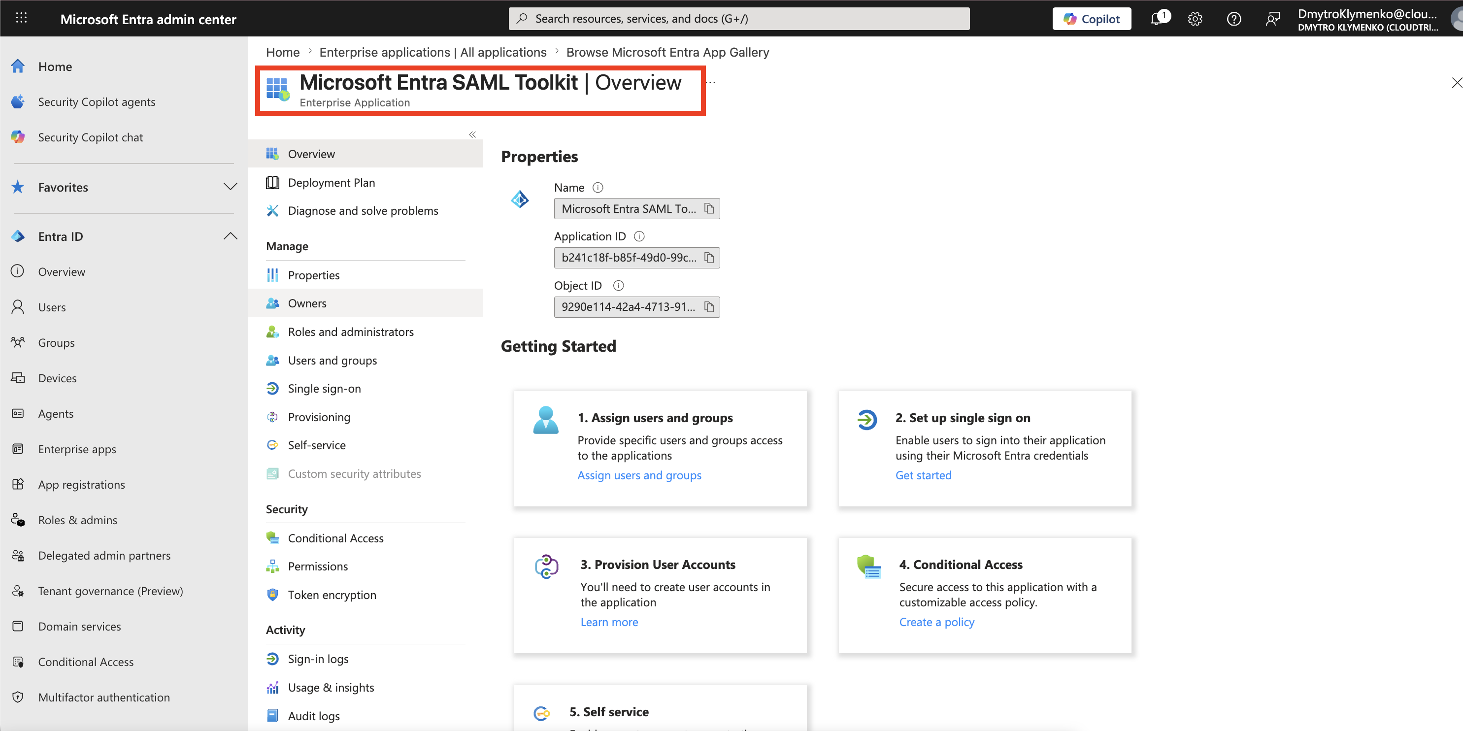 Create Enterprise Application Seite mit CloudTrips SAML Toolkit