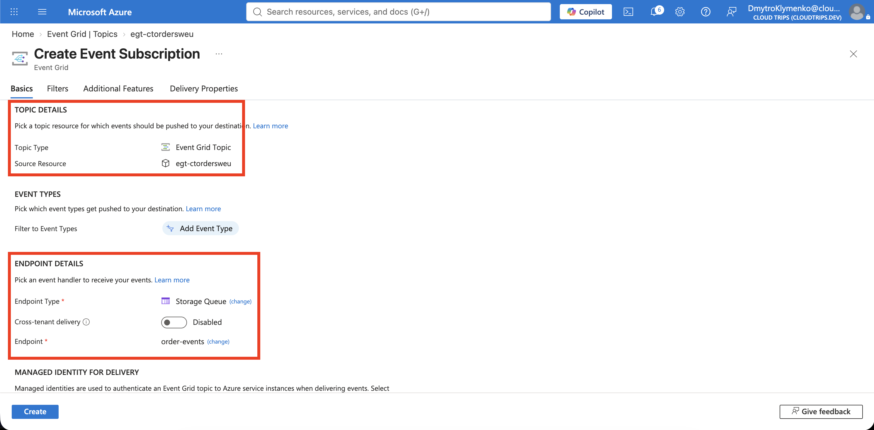 Event Subscription mit Event-Grid-Topic und Storage-Queue als Ziel.