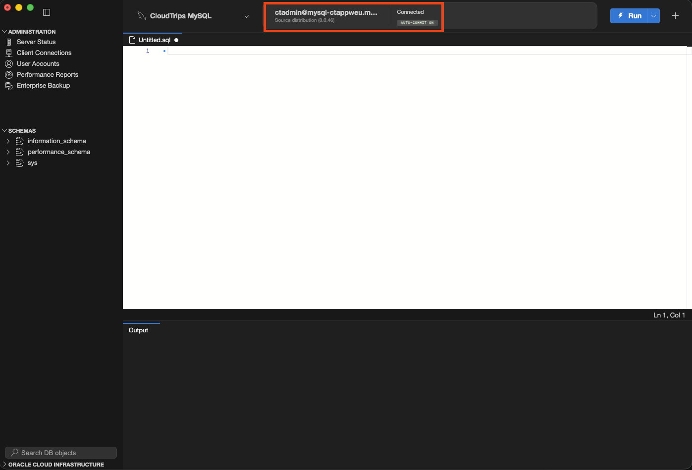 MySQL Workbench mit erfolgreichem Verbindungstest zu mysql-ctappweu