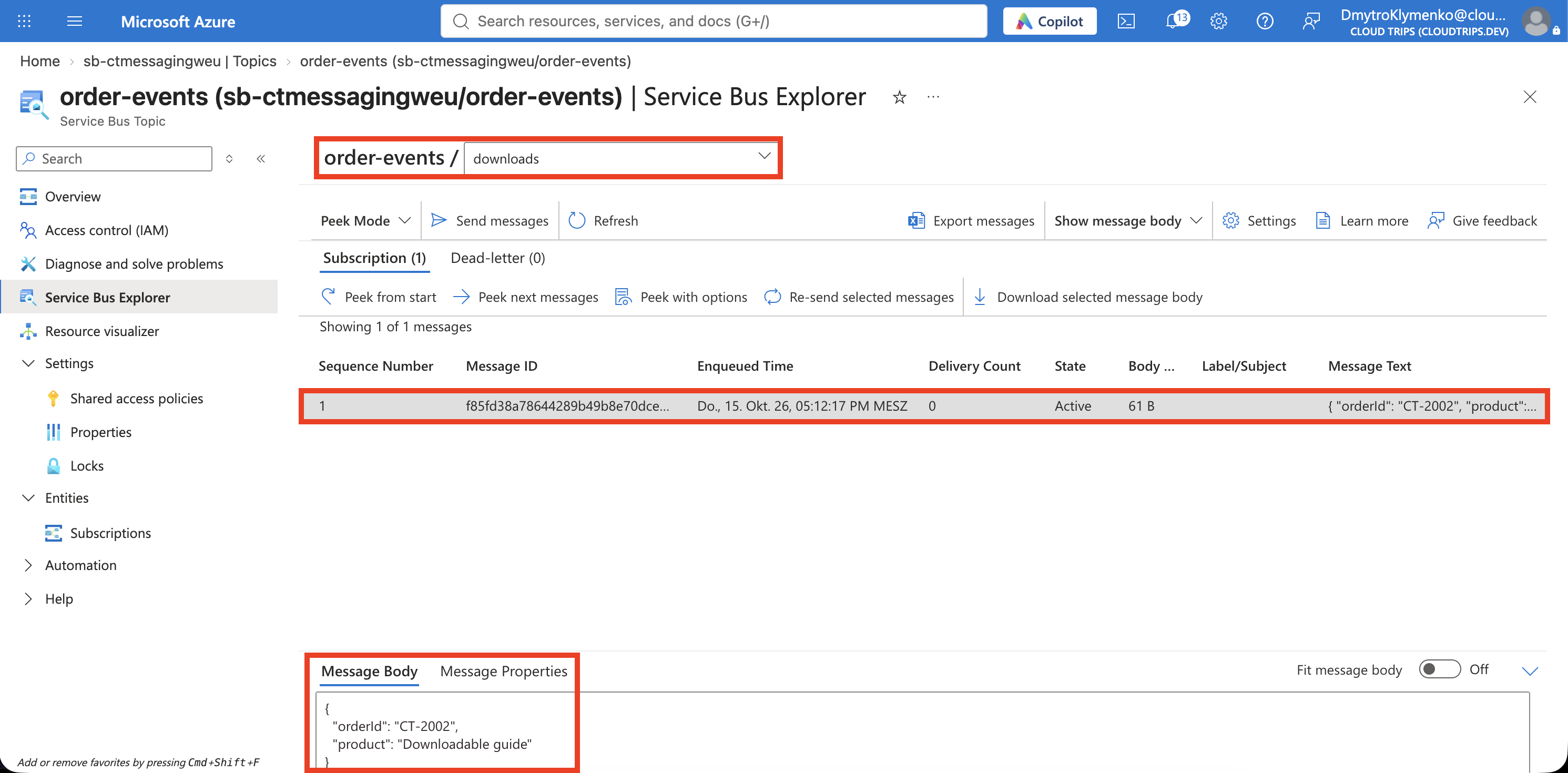 Im Explorer ausgewählte Subscription downloads mit ausschließlich CT-2002 und ihrem Inhalt.