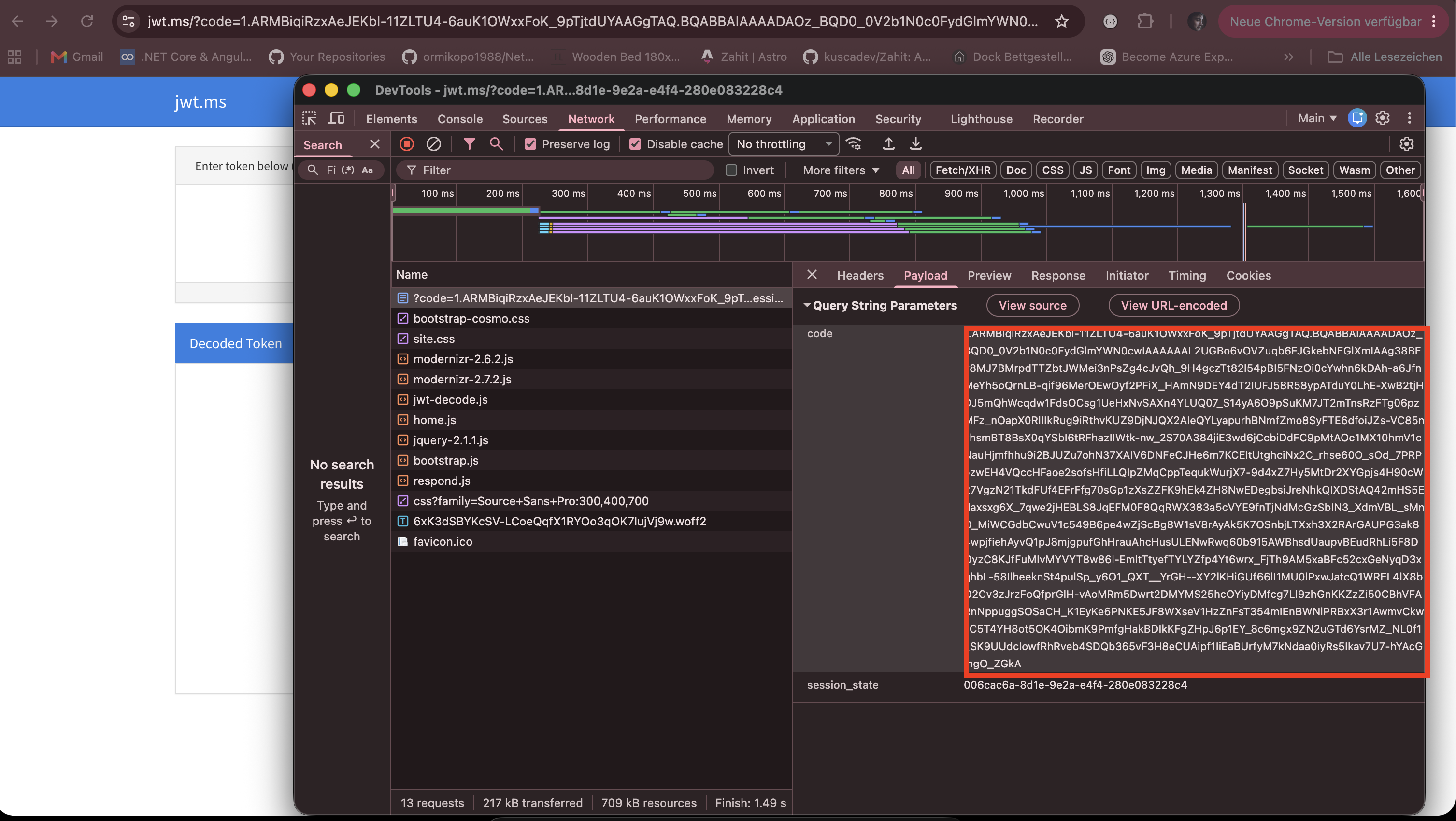 Code in browser on success